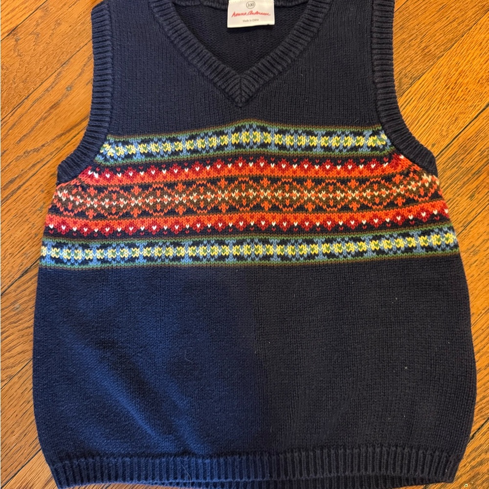 Kids Hanna Andersson size 4 (100) Kids Sweater Vest, Navy w/ Multicolor Pattern